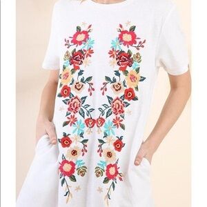 Umgee White Dress with Colorful Floral Embroidery